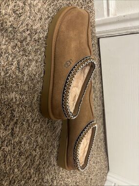 UGG Tan Suede Shearling-Lined Moccasin Slippers